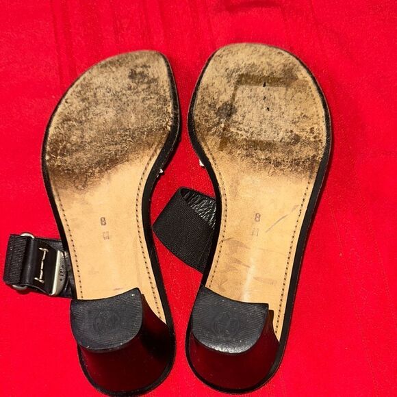 Donald J. Pliner Black Strappy Heels w/ White Trim & Silver Hardware Size 8 - Picture 6 of 11